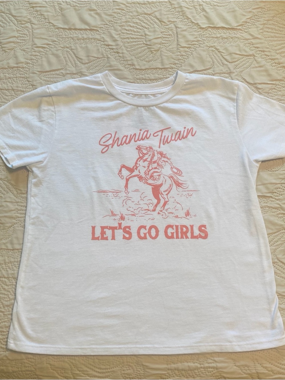 🍀Shania Twain - Lets Go Girls White Tee - Pink Graphic